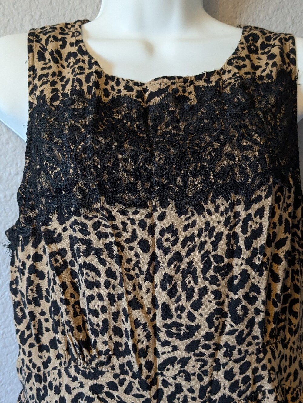 UP by Ultra Pink Leopard Print Mini Dress with Black Lace Sleeveless Sundress XL - Picture 4 of 11